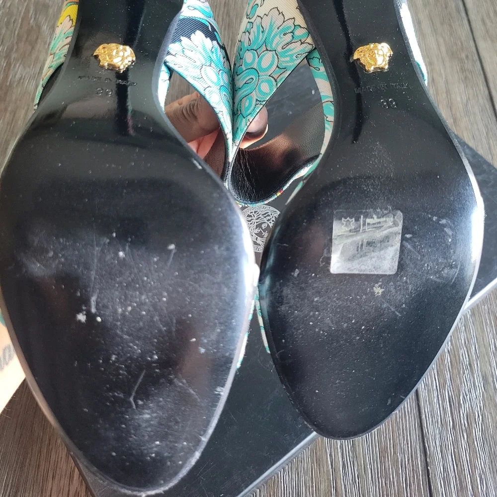 Like New Versace Fluo Barocco High Heel Sandals - Picture 7 of 7